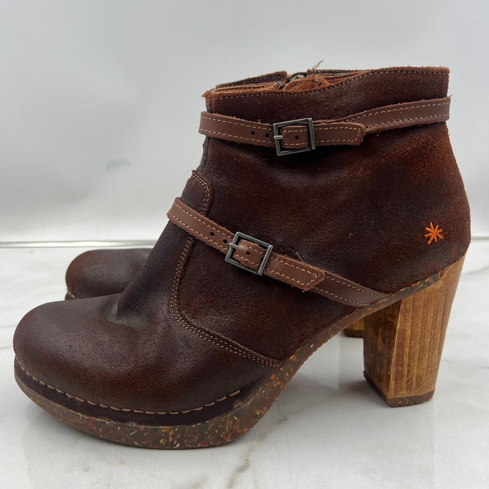The Art Company Ankle Boots Women's Sz 9.5 Brown Leather Buckle Made in Spain